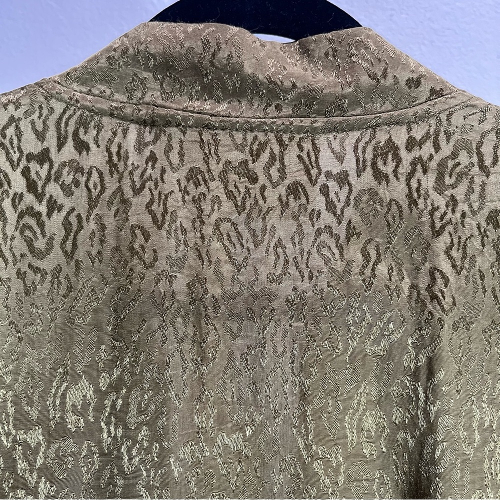 Maeve By Anthropologie Bomber Jacket Womens Sz S Green Gold Leopard Slinky Zip - Picture 7 of 7
